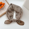 Brown and white houndstooth cotton linen neck scarf with elegant knotted styling - 29 Brown Houndstooth Wheat