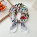Floral print square silk scarf for women featuring colorful botanical patterns on white - Grey Border Fresh Flower