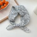 Floral cotton linen hair scarf in white with green flower print tied as a bow - 28 Simple Leaf Pattern Green
