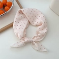 Pink cotton linen small square scarf with red polka dots and elegant knot design - One Size / Small Polka Dot Apricot