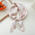 Silky champagne floral square scarf with elegant white geometric patterns and borders - Beige Apricot Dotted Flower