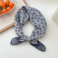 Floral print light gray cotton linen small square scarf with dark blue border detail - 30 Starfish Floral Grey