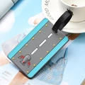 Aviation themed PVC luggage tag with airplane runway design and adjustable black strap - Blue Runway