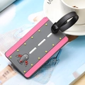 Cartoon airplane luggage tag in gray and pink silicone with adjustable strap - Pink Runway