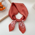 Brick red floral satin scarf with geometric patterns and silk finish for women - Orange Red Dotted Flower