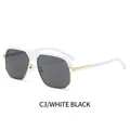 Occhiali da sole quadrati chic bianchi e oro con lenti grigio scuro e doppio ponte - Montatura Bianca Lente Grigio Scuro
