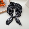 Elegant black and white floral pattern silk neck scarf tied in a stylish bow - Black Dotted Flower