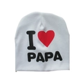Gorro de punto blanco para bebé con estampado I Love Papa y un corazón rojo - Amo a Papá / Blanco