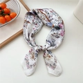 Floral and bird pattern square silk scarf in ivory white for elegant neck or hair styling - Pink Spring Bird Floral