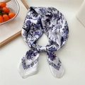 Elegant blue-purple floral satin silk scarf with bird pattern in a bow knot style - Purple Spring Bird Floral