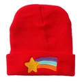 Berretto in maglia rossa con ricamo di stelle cadenti colorate su sfondo bianco - Stella Cadente Ricamata / Rosso