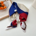 Silk-textured square scarf with geometric blue and wine red patterns for women - Blue Red Geometric Strip