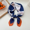 Floral silk scarf headband in navy blue, white, and orange color-block design - Blue Orange Circular Geometric