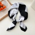 Elegant black and white geometric pattern satin silk scarf with minimalist modern design - Black Circular Geometric