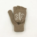 Mitaines tricotées marron avec motif flocon de neige blanc et bouton de fixation - Taille unique / Flocon de Neige Kaki