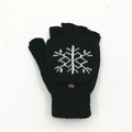 Mitaines transformables noires tricotées avec flocon de neige et bouton marron - Taille unique / Flocon de Neige Noir