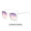 Chic square sunglasses with white frame and purple gradient lenses for a modern look - White Frame Purple Pink Lens