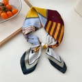 Silk-textured floral headscarf with equestrian horse patterns in yellow and burgundy - Navy Horse Check Border