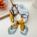Silky square scarf featuring elegant yellow and blue abstract prints with stripes - Blue Horse Check Border