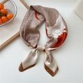 Beige and brown silk scarf featuring hand-painted rose floral patterns and brown border - Coffee Camel Multi-Petal Flower