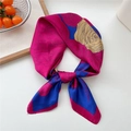 Floral silk scarf headband with rose print in magenta and royal blue colors - Rose Red Blue Multi-Petal Flower