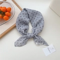 Chic grey polka dot cotton linen neck scarf tied in a stylish knot for women - 55*55CM / Grey Polka Dot
