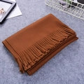 Thick autumn winter cashmere-like scarf in solid brown color with tassel edges - Caramel color