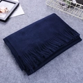Thick sky blue cashmere-feel winter scarf with elegant tassel ends on grey background - Navy Blue