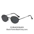 Gafas de sol ovaladas retro punk con montura de metal negro y lentes grises - Montura Negra Lentes Gris Negro (C1)