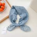 Light blue cotton linen neck scarf with brown polka dots and elegant knot tie design - 55*55CM / Blue Polka Dot