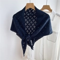Navy blue knitted striped shawl with heart pattern cutout on wooden hanger - Hollow Four-leaf Navy Blue
