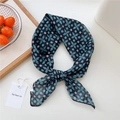 Vintage navy blue cotton linen square scarf with geometric floral pattern and paper tag - 55*55CM / Black Geometric Petal