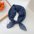 Dark blue square scarf with geometric floral print and cotton linen fabric texture - 55*55CM / Navy Geometric Petal
