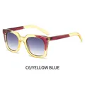 Square fashion sunglasses C6 with transparent yellow wine red frame and blue gradient lens - Transparent Yellow Frame Gradient Grey Lenses
