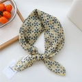 Light yellow cotton-linen silk scarf with navy vintage floral geometric patterns - 55*55CM / Yellow Geometric Petal