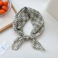 Green and cream cotton linen scarf with geometric clover patterns and decorative border - 55*55CM / Beige Geometric Petal