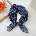 Dark blue geometric floral linen-cotton blend square scarf for women with hang tag - 55*55CM / Navy Geometric Daisy