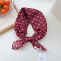 Red vintage linen-cotton scarf with blue geometric ethnic print for women hair accessory - 55*55CM / Red Geometric Daisy