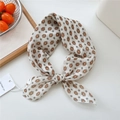 Elegant beige floral cotton linen scarf tied as a bow with retro orange patterns - 55*55CM / Beige Geometric Daisy