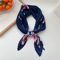 Navy blue pleated scarf with floral pattern and stripes made of lightweight polyester - Navy Blue Magnolia Stripe
