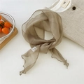 Detailed view of dark brown semi-transparent silk scarf with delicate embroidery - Bean Green