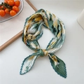 Pleated silk scarf with green, yellow and white floral print for neck decoration - Elegant Green Floral