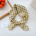 Ginger yellow cotton linen square scarf with vintage blue floral patterns tied in a bow - 55*55CM / Yellow Geometric Daisy