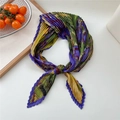 Pleated silk scarf with purple and green floral patterns in a stylish organza accordion style - Violet Bird Flower