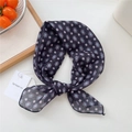 Dark navy geometric pattern cotton linen hair scarf with pink floral accents - 55*55CM / Black Geometric Daisy