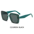 Chic square sunglasses featuring glitter-infused green frames and grey lenses C3 - Green Frame Black Grey Lens (C3)