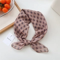 Elegant lotus pink cotton linen scarf featuring geometric diamond patterns and bow knot - 55*55CM / Lotus Pink Geometric Daisy