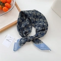 Navy blue floral cotton linen square scarf with elegant paisley patterns and tags - 55*55CM / Navy Paisley Scroll
