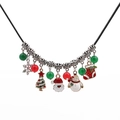 Christmas necklace with Santa, Snowman pendants and red green agate style beads - Santa Claus