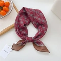 Burgundy floral cotton linen square scarf with vintage pattern and chiffon hem - 55*55CM / Magenta Paisley Scroll